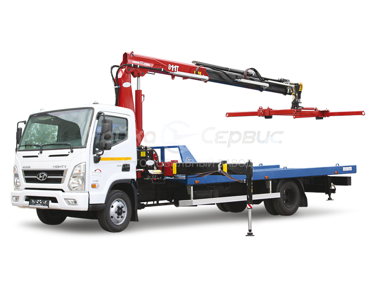 Эвакуатор Hyundai Mighty с прямой платформой с КМУ Чайка NR811T 2S