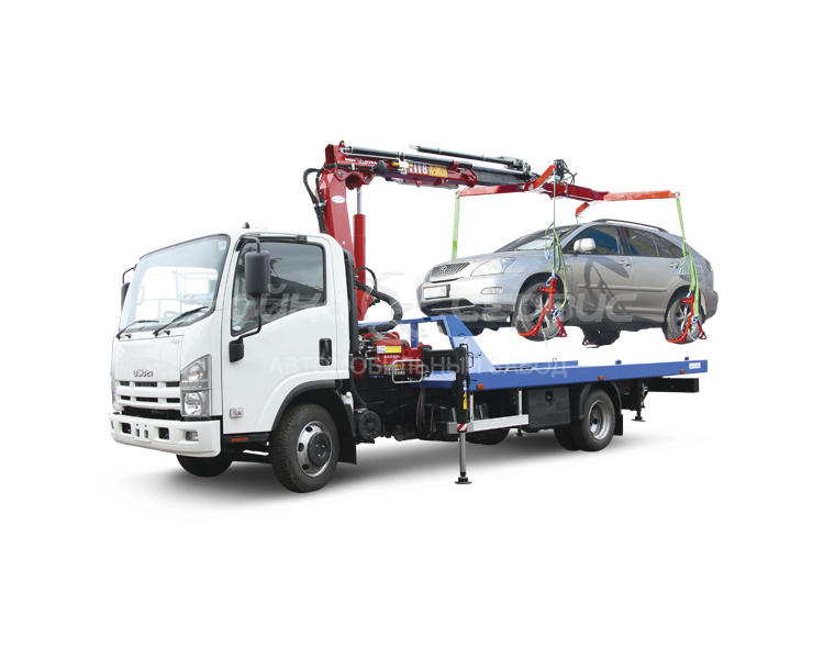Эвакуатор ISUZU NPR75LK с краном-манипулятором и прямой платформой