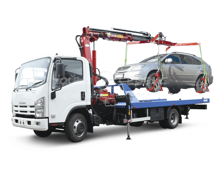 Эвакуатор ISUZU NQR90L с краном-манипулятором и прямой платформой
