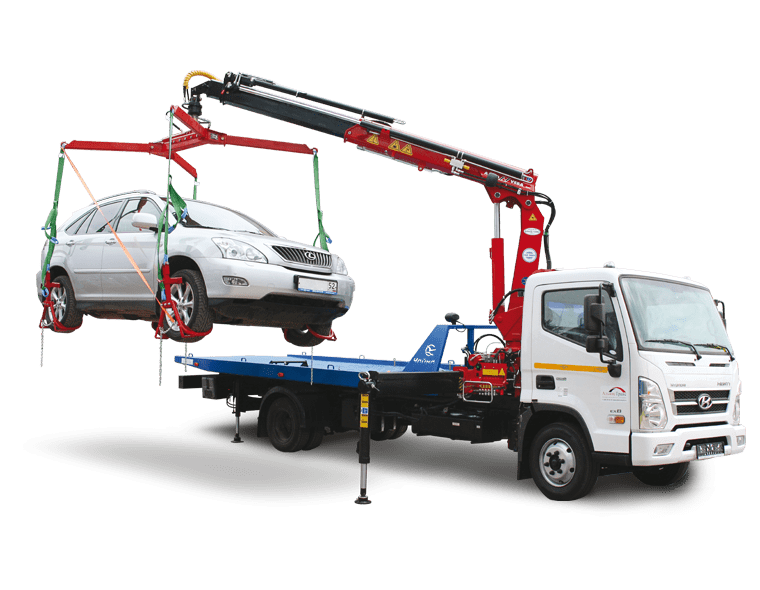 Эвакуатор Hyundai Mighty с краном-манипулятором и сдвижной платформой