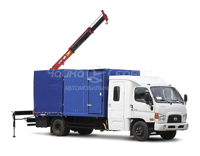 Кран-манипулятор Hyundai HD-78 с 7-местной кабиной и КМУ Чайка на заднем свесе