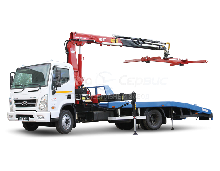 Эвакуатор Hyundai Mighty c краном-манипулятором и ломаной платформой